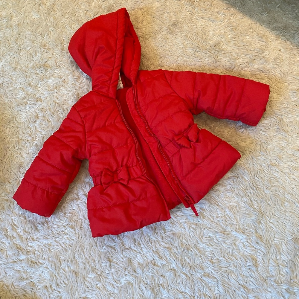 Red puffer coat 12m